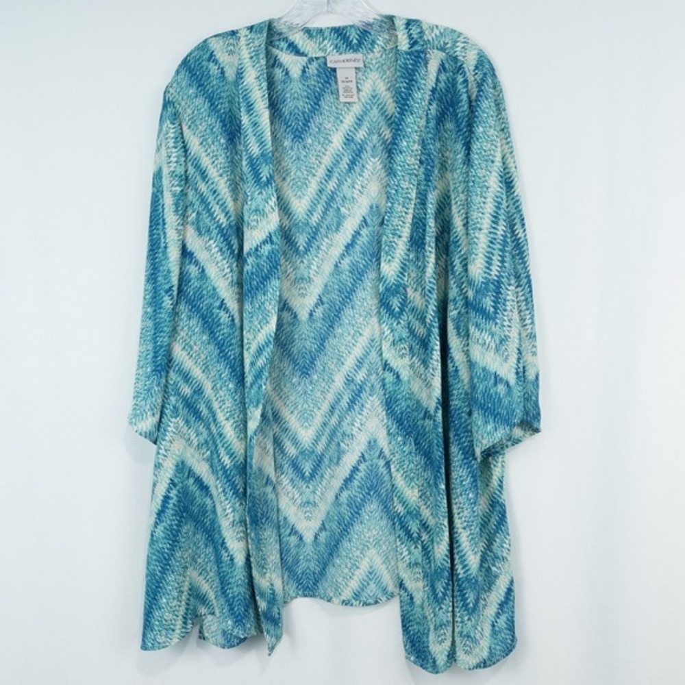 Catherines Chiffon Lightweight Open Cardigan Womens 1X Blue‎ Aqua Coastal Beach